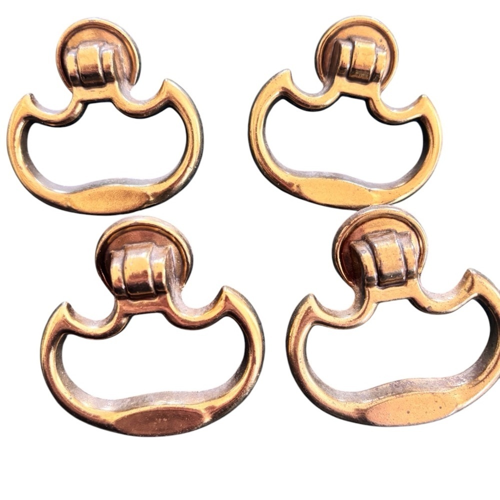 Set of 4 Late 20th Century Brass Cabinet/Drawer Pulls 2.25X2.5” Replace Upcycle